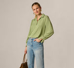 Bishop Sleeve Embroidered Blouse In Eucalyptus 1