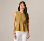 Flared Hem Open Pointelle Knit Tank Top In Earthy Green 3