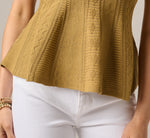 Flared Hem Open Pointelle Knit Tank Top In Earthy Green 4