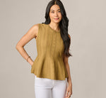 Flared Hem Open Pointelle Knit Tank Top In Earthy Green 1