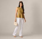 Flared Hem Open Pointelle Knit Tank Top In Earthy Green 2
