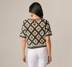 Short Sleeve Open Diamond Knit Crochet Top In Black Cream 6