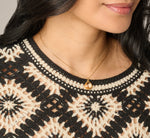 Short Sleeve Open Diamond Knit Crochet Top In Black Cream 4