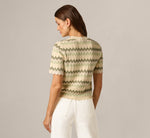 Short Sleeve Open Pointelle Scalloped Sweater In Dusty Sage Green Chevron 6