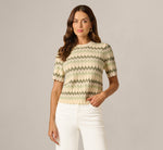 Short Sleeve Open Pointelle Scalloped Sweater In Dusty Sage Green Chevron 3