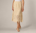 Crochet Knit Dagger Hem Midi Skirt In Cream 3