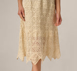 Crochet Knit Dagger Hem Midi Skirt In Cream 4