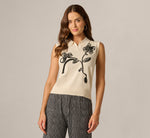 Sleeveless Floral Embroidered Polo Sweater In Cream Black 4