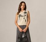 Sleeveless Floral Embroidered Polo Sweater In Cream Black 2