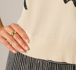 Sleeveless Floral Embroidered Polo Sweater In Cream Black 6