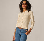 Ruffle Hem Cable Knit Cardigan Sweater In Cream 1