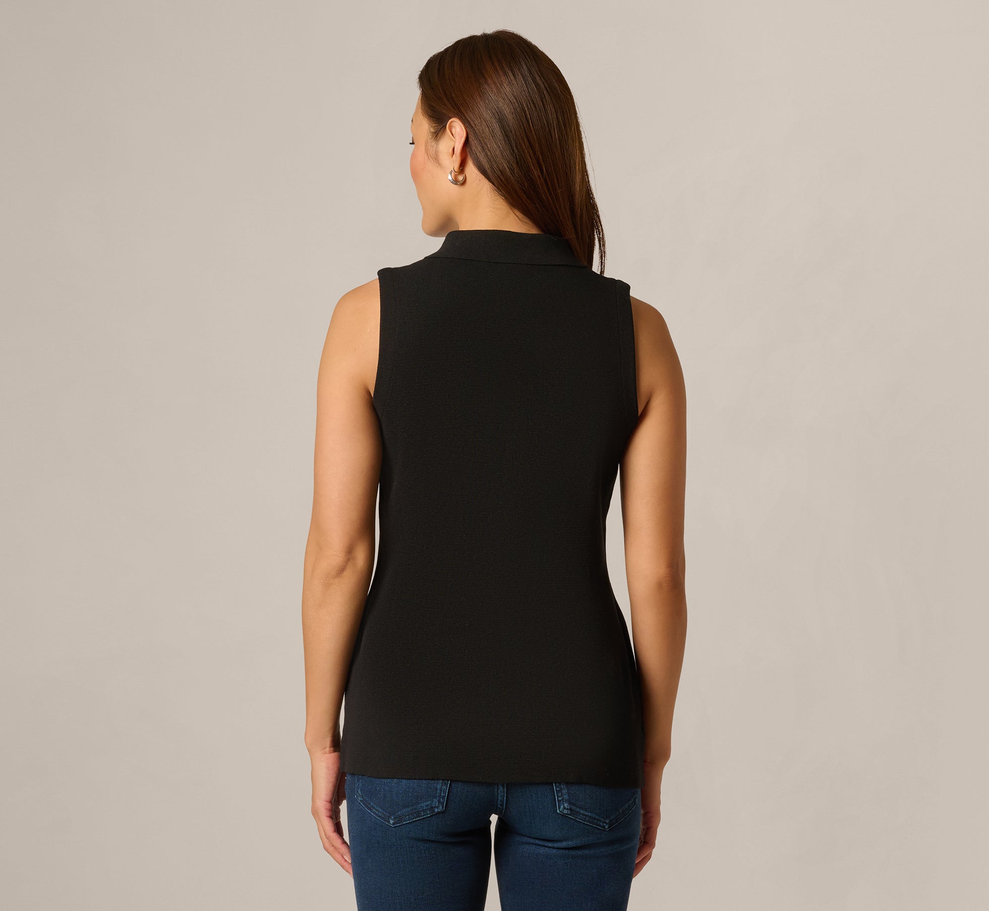 Black Abstract Button Front Knit Vest Top - Adrianna Papell