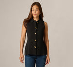 Abstract Button Front Knit Vest Top In Black 3