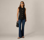 Abstract Button Front Knit Vest Top In Black 2