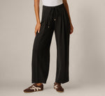 Tie Belt Airflow Pleated Wide Leg Pant In Black 2