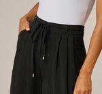 Tie Belt Airflow Pleated Wide Leg Pant In Black 3