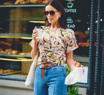 Short Sleeve Open Twist Front Top In Watercolor Leaf 1