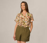 Short Sleeve Open Twist Front Top In Watercolor Leaf 4