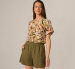 Short Sleeve Open Twist Front Top In Watercolor Leaf 2