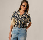 Short Sleeve Open Twist Front Top In Navy Ivory Whimsical Floral 3