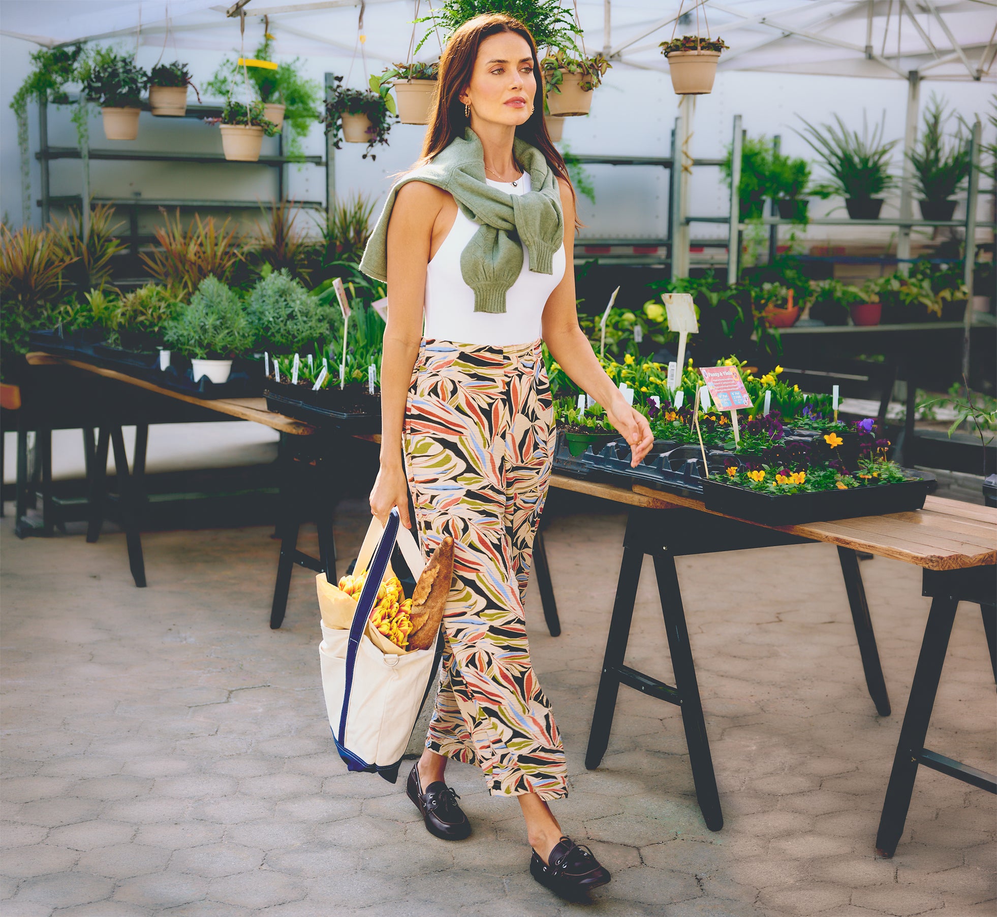 Wide Leg Airflow Crinkle Pant In Watercolor Leaf 1