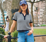 Short Sleeve Polo Collar Sweater In Blue Moon Ivory 1
