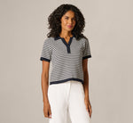 Short Sleeve Polo Collar Sweater In Blue Moon Ivory 4