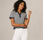 Short Sleeve Polo Collar Sweater In Blue Moon Ivory 2