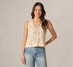 Open Knit Floral Crochet Vest In Oatmeal 4