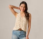 Open Knit Floral Crochet Vest In Oatmeal 2