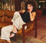 Floral Embroidery Wide Leg Pant In Pale Oak 1