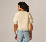Short Sleeve Textured Knit Raglan Fringe Sweater In Cream 6