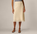 Textured Knit Fringe Midi Skirt In Cream 2