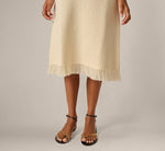 Textured Knit Fringe Midi Skirt In Cream 3