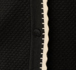 Short Sleeve Scalloped Trim Polo Cardigan Sweater In Black Cream 7