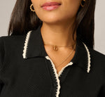 Short Sleeve Scalloped Trim Polo Cardigan Sweater In Black Cream 4