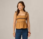 Cotton Bow Shoulder Babydoll Tank Top In Camel Blue Moon 3