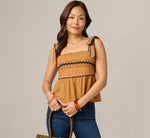 Cotton Bow Shoulder Babydoll Tank Top In Camel Blue Moon 1