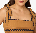 Cotton Bow Shoulder Babydoll Tank Top In Camel Blue Moon 5