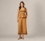Scalloped Trim Cropped Cotton Pant In Camel Blue Moon 1