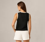 Floral Applique Sweater Vest In Black Cream 6