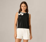 Floral Applique Sweater Vest In Black Cream 3
