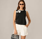 Floral Applique Sweater Vest In Black Cream 1