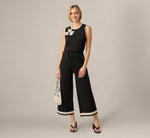 Cable Trim Sweater Knit Pant In Black Cream 1