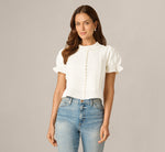 Puff Sleeve Pearly Trim Collared Sweater In Meringue 7