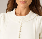 Puff Sleeve Pearly Trim Collared Sweater In Meringue 5