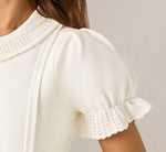 Puff Sleeve Pearly Trim Collared Sweater In Meringue 3