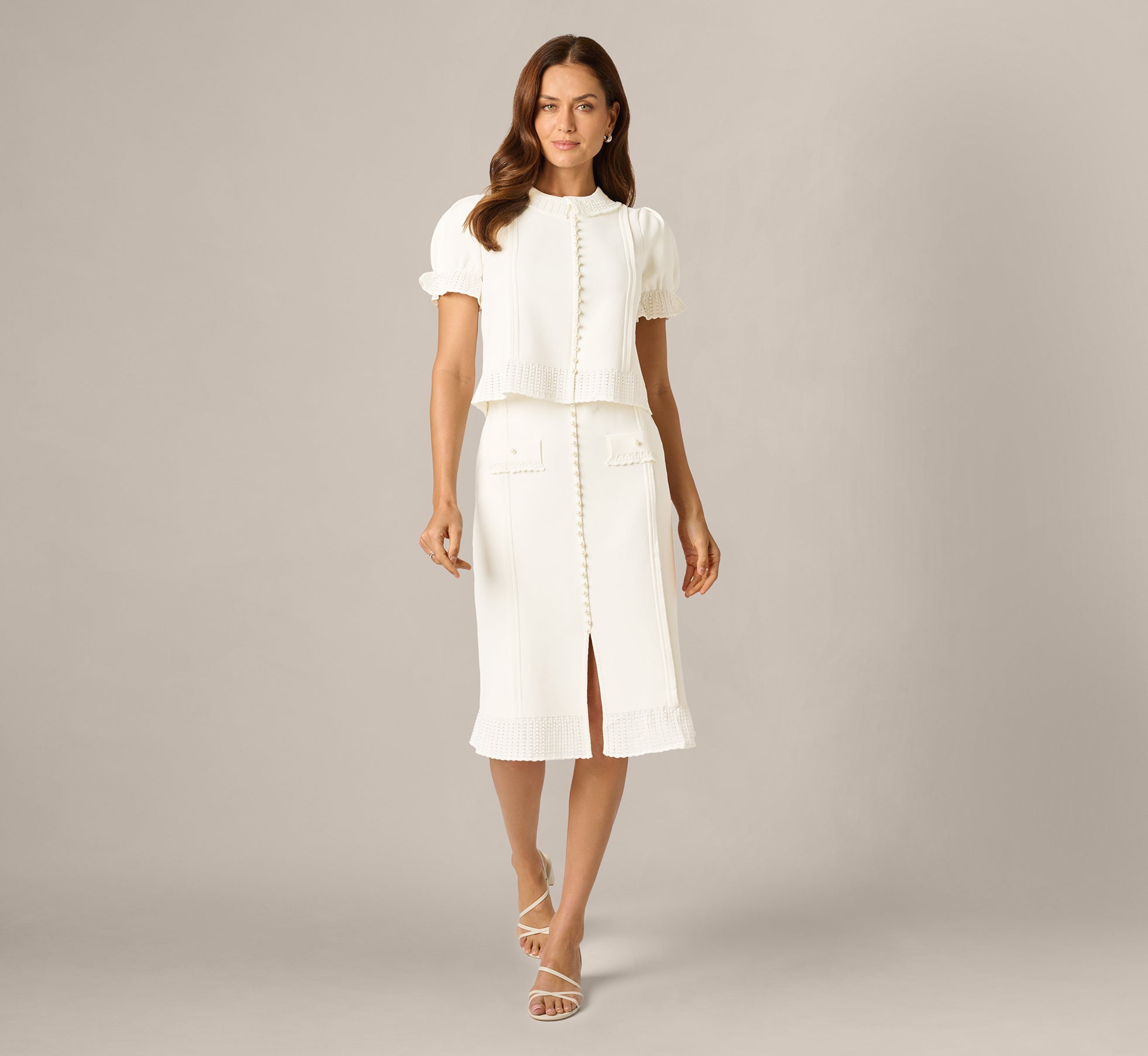 Pearly Trim Knit Midi Skirt In Meringue 1