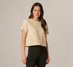 Short Sleeve Floral Sequin Crochet Top In Seedpearl 4