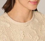 Short Sleeve Floral Sequin Crochet Top In Seedpearl 5